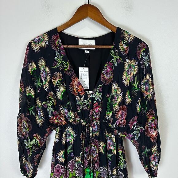 Alexis Holli Floral Mini Dress Women's XS Black Multicolor Midnight Bloom‎ New - Picture 5 of 12